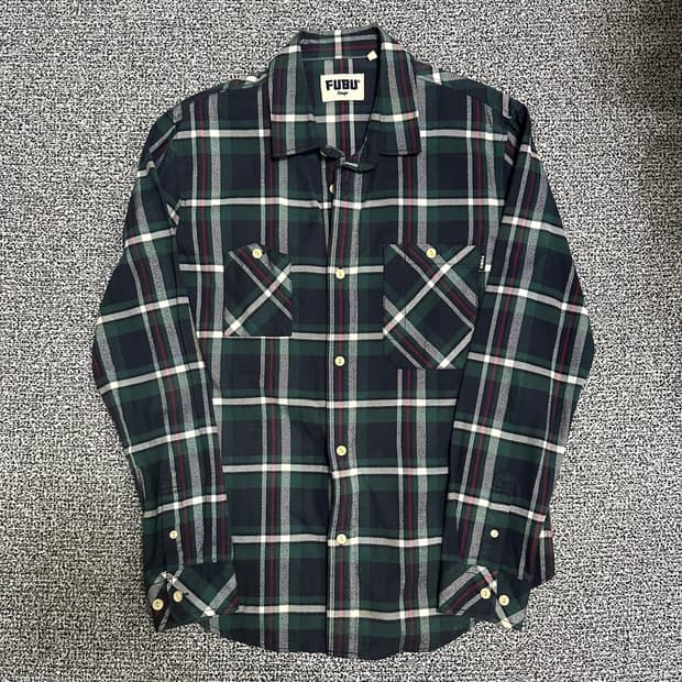 (L) 후부 FUBU 그린 체크 셔츠