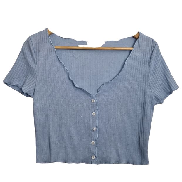 쉬인 라이트 블루  크롭 반팔 티 