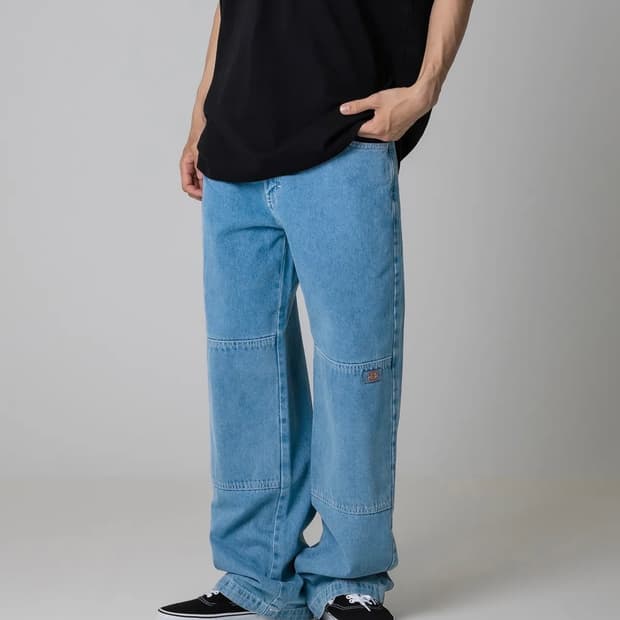 디키즈 더블니 루즈핏 연청 데님 팬츠