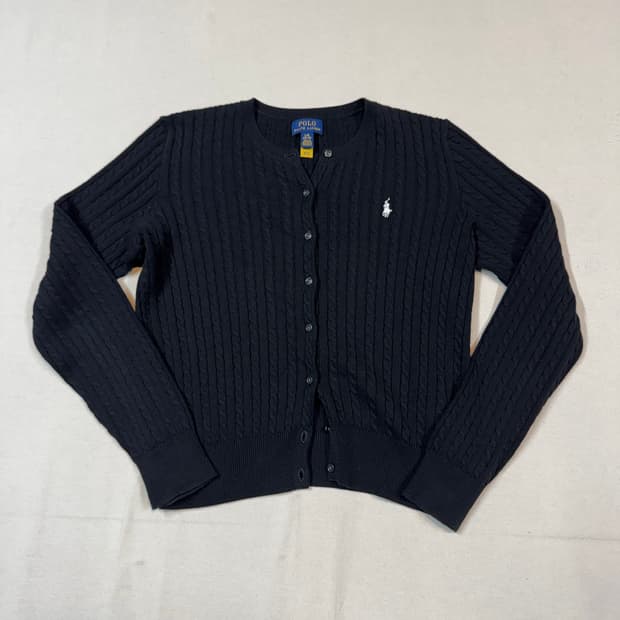 XS) 폴로 랄프로렌 코튼 케이블 꽈배기 가디건 블랙 보이즈