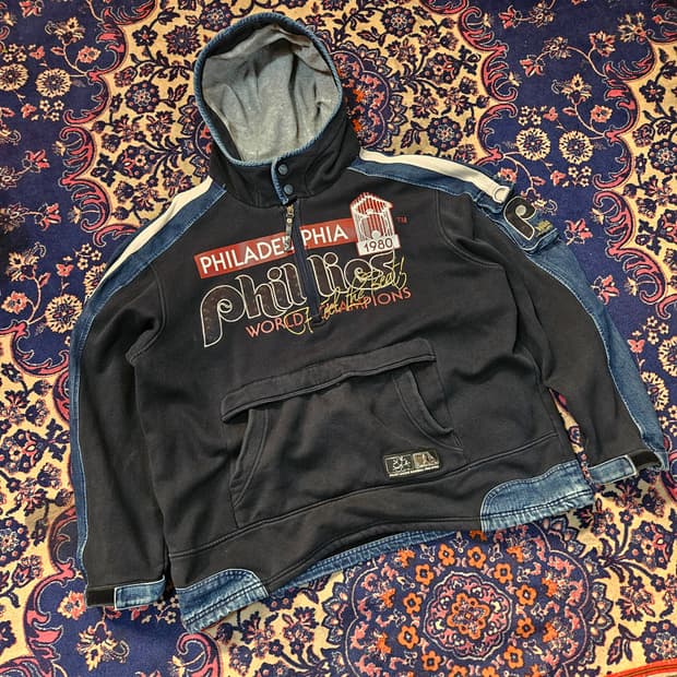 엠엘비(MLB) 필라델피아 필리스 데님 블럭 기모 후드 하프집업