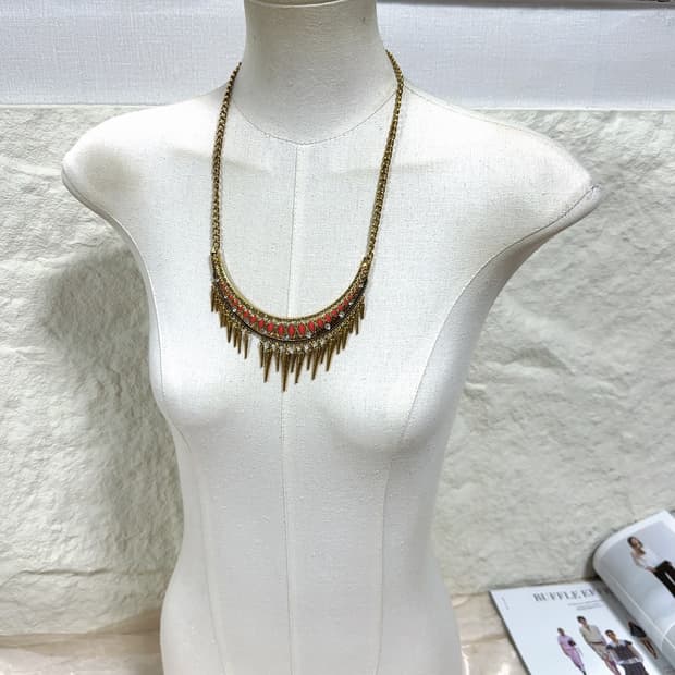 빈티지 에스닉 리벳 태슬 쿠바체인 목걸이