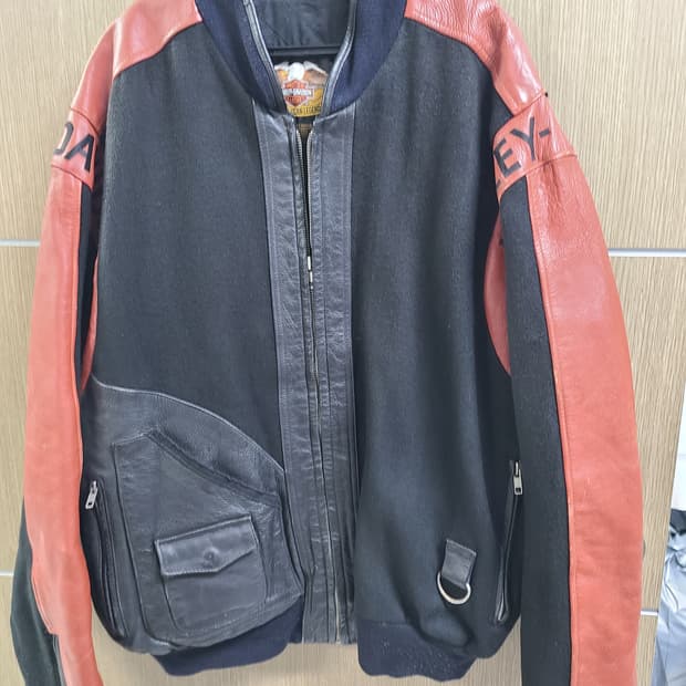 할리데이비슨 모 가죽 배색 블루종 자켓