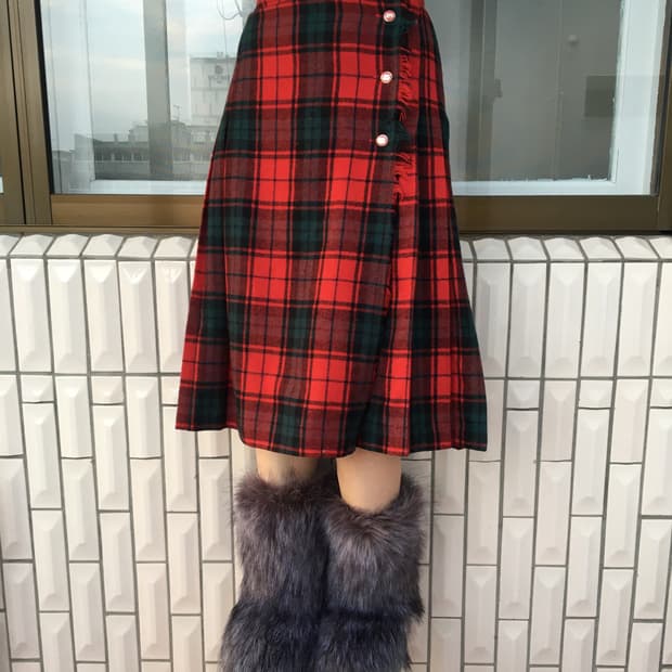 Fringe point woolen check pattern wrap s