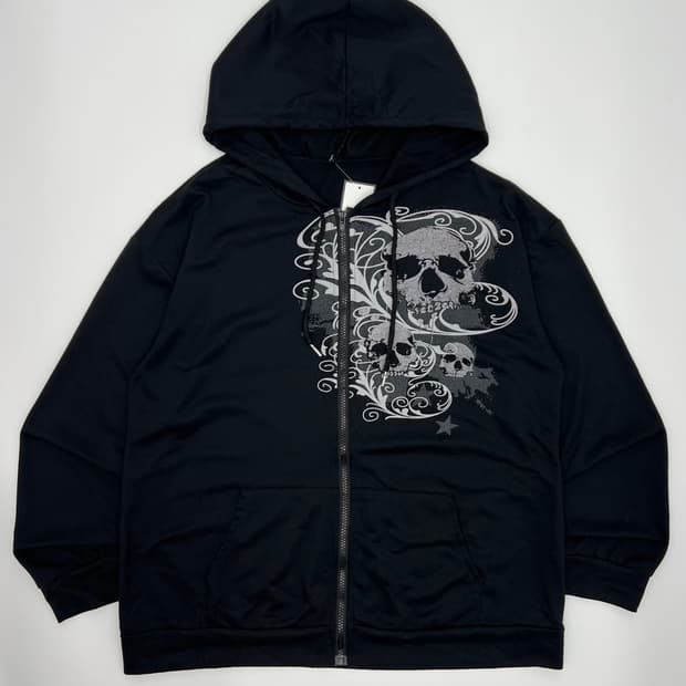 빈티지 스컬 프린팅 후드집업
