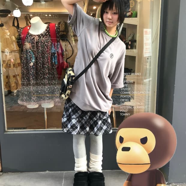 Bape 그레이 반팔