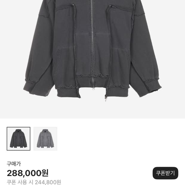 써저리 리메이크 오버 피그먼트 데끼 후드 자켓 차콜