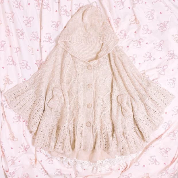 리즈리사 리즈멜로 리본 니트 케이프 판쵸 히메갸루 라떼갸루