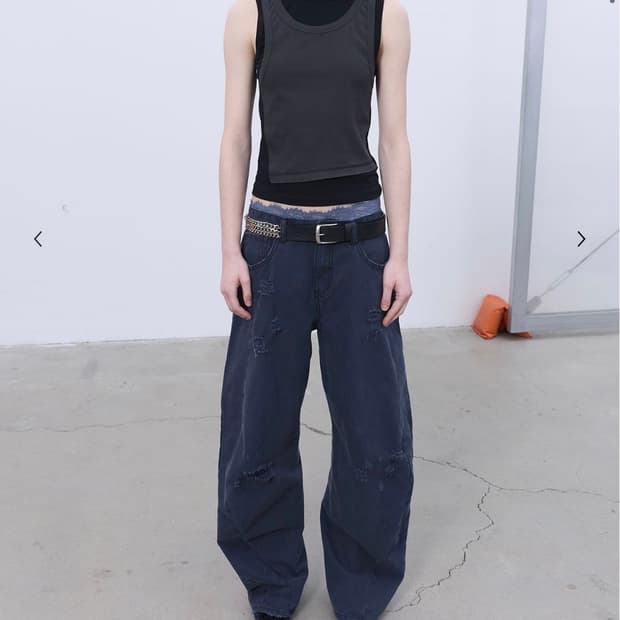 LCDC DISTRESSED CURVED PANTS (DARK NAVY)