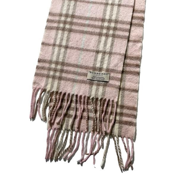버버리 100% 캐시미어 체크 머플러 딸기우유 핑크