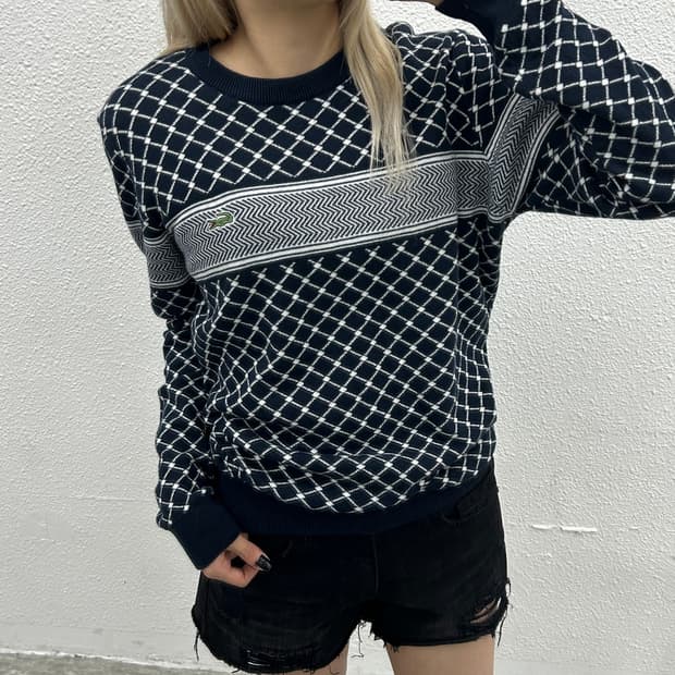 라코스테 화이트체크 네이비 니트 4