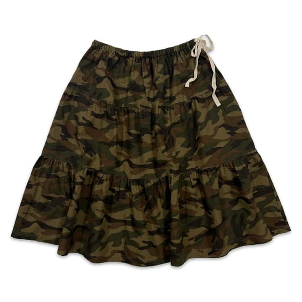 빈티지 밀리터리 프릴 미디 스커트