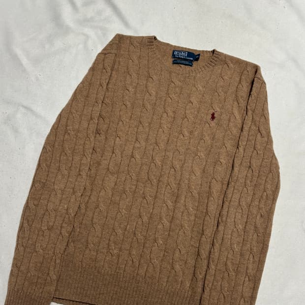 XL 폴로랄프로렌 버건디 포니 램스울 케이블 니트