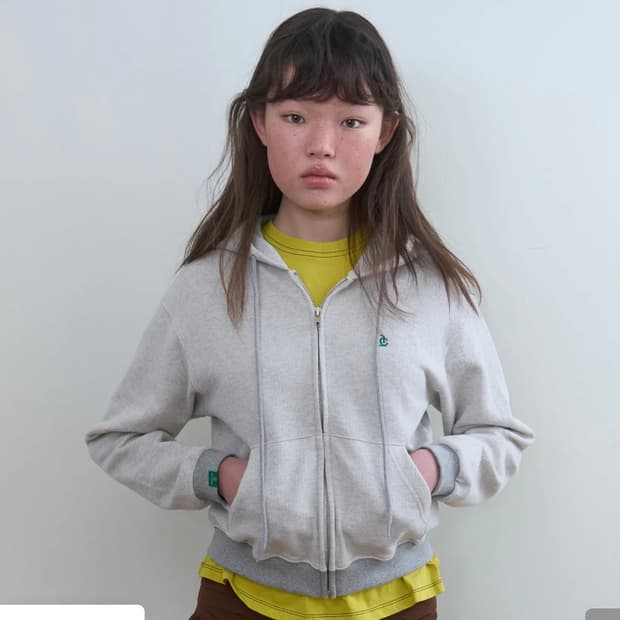 노컨텐츠 크롭 후드집업 오트밀멜란지