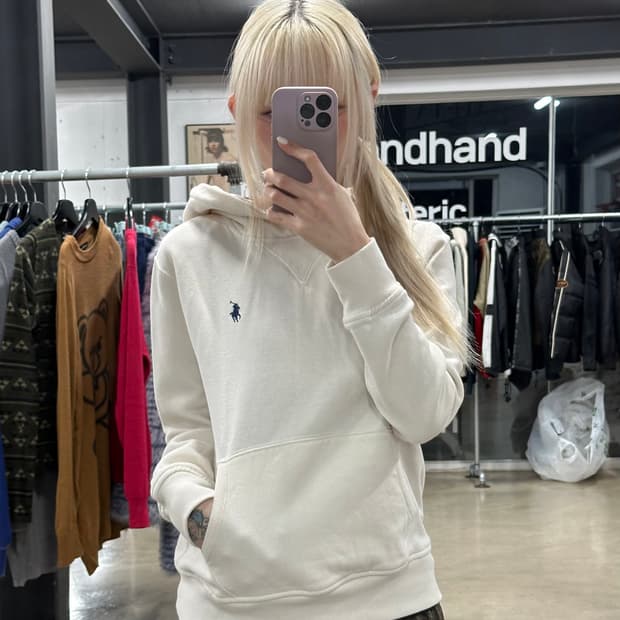 폴로 랄프로렌 화이트 기모 후드티
