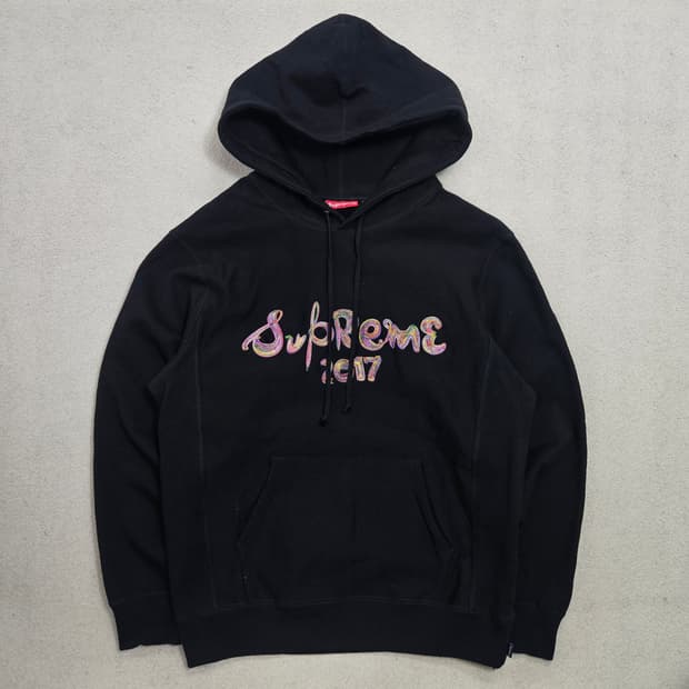 17fw 슈프림 브러쉬 로고 후드 L