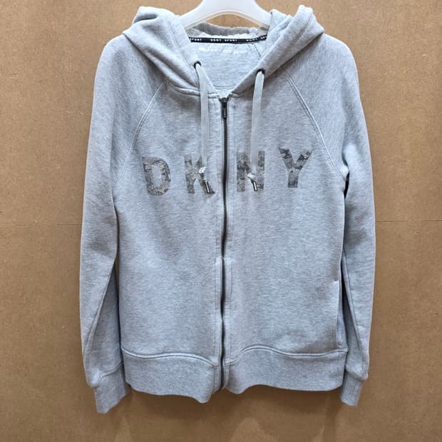 DKNY 스팽글 로고 후드 집업