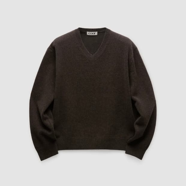 쿠어 울 브이넥 스웨터 멜란지브라운