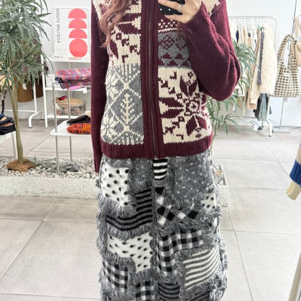 JPN chaps 울 혼방 버건디 노르딕 코위찬 니트집업