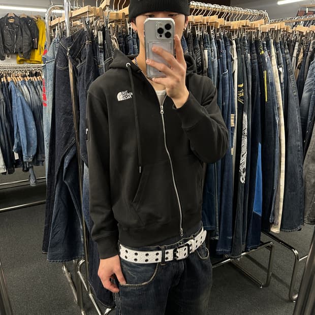 M) 노스페이스 블랙 크롭 후드집업