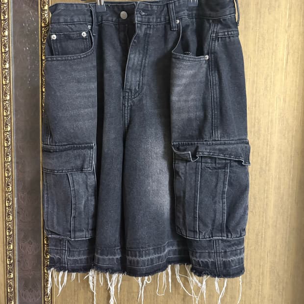 [중고/34] 남자 흑청 카고 버뮤다팬츠