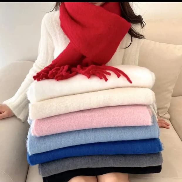 새상품)에이블리 화이트 롱 머플러 목도리 바라클라바 담요