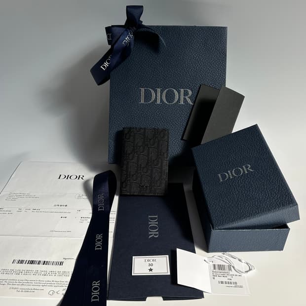 [새상품급/풀박스] 디올 오블리크 자카드 2단 카드지갑 블랙