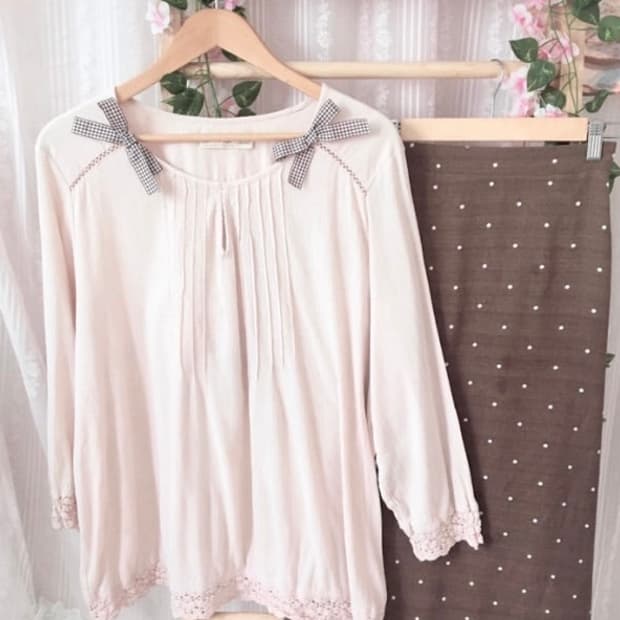 딸기초코 리본 블라우스 탑 스커트 세트 모리걸 페어리 갸루 로걀 빈티지