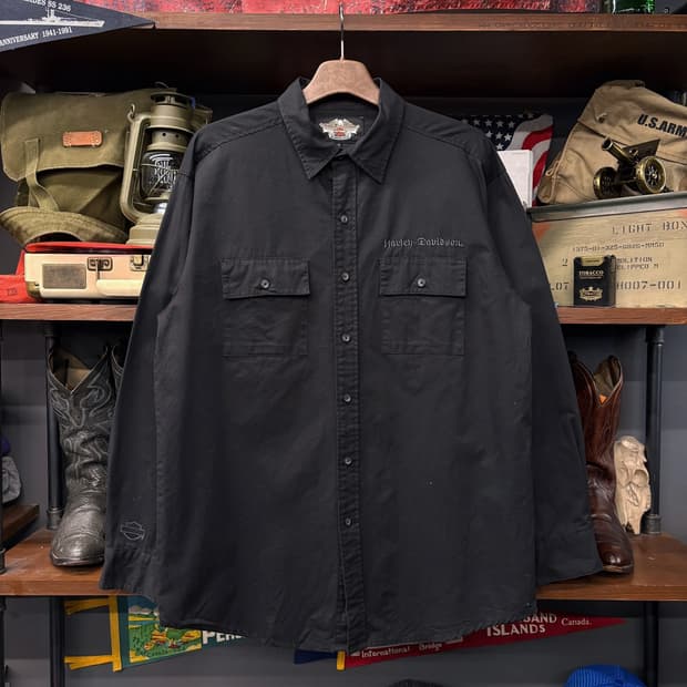 00s 할리데이비슨 치카노 플랩포켓 레터링 백프린팅 코튼셔츠 N277