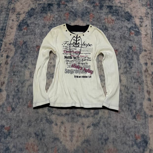 Unknown lace up eyelet ribbed cut sew