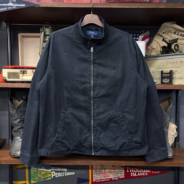 신형라벨 폴로 랄프로렌 블랙와치 헤링턴 스윙자켓 빈티지워싱 블랙 N691