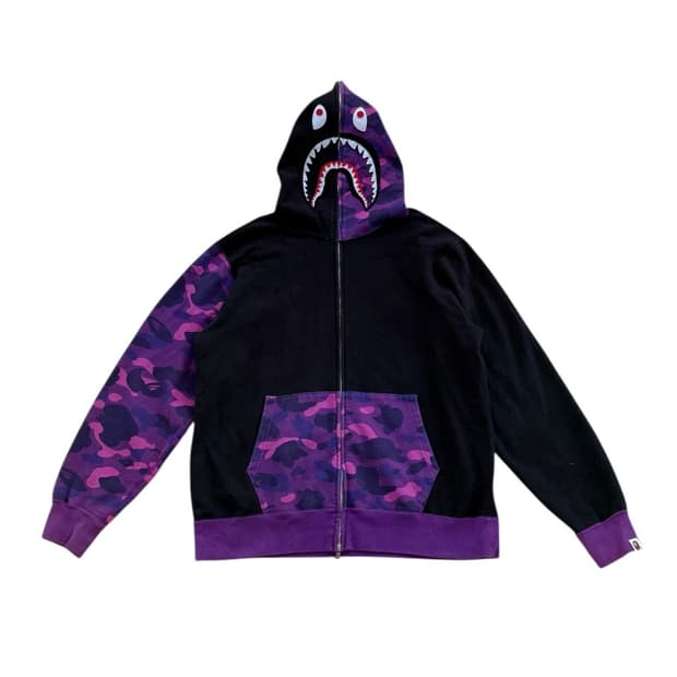 베이프 퍼플카모 샤크 후드집업