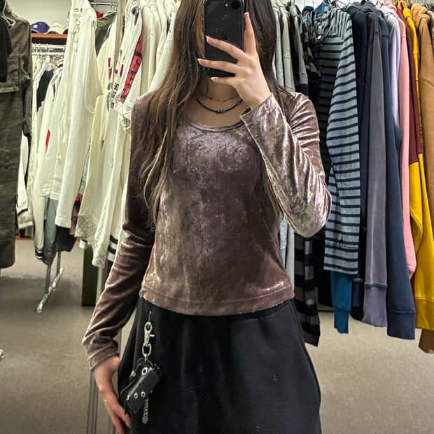 M)Japanese vintage 여성 벨벳 긴팔 티셔츠