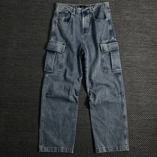 ESN 빈티지 워시드 유틸리티 데님 카고 팬츠 o 4253