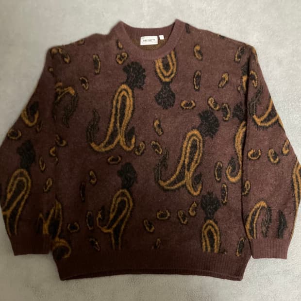 칼하트 버건디 페이즐리 자카드 스웨터
