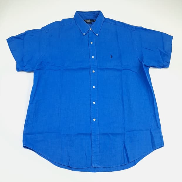 Cq417 XL 폴로 랄프로렌 아쿠아블루 린넨 반팔 셔츠 남방