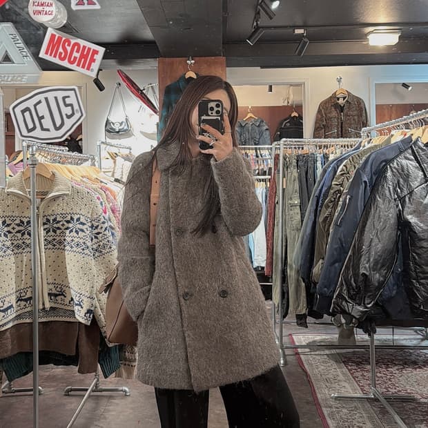 아떼바네사브루노 알파카 모헤어 오버핏 부클 더블 반코트 36