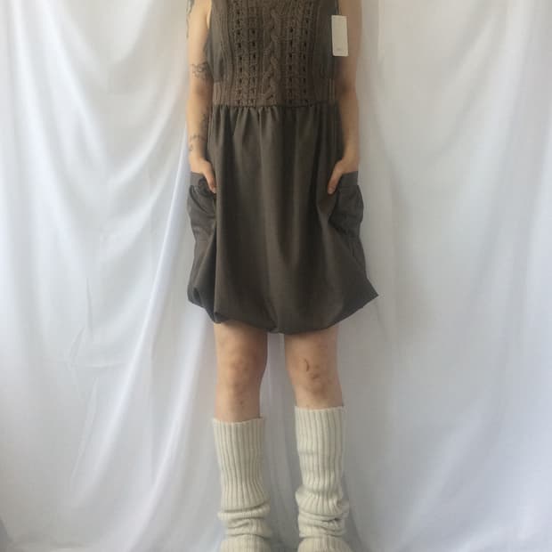Cable knitted point sleeveless onepiece