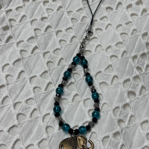 [핸드메이드] 코끼리 핸드폰 줄 키링 (하늘색)