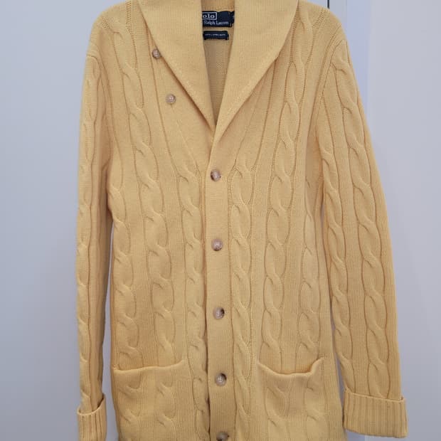 폴로 랄프로렌 램스울100 케이블 니트 숄카라 가디건 옐로우 S사이즈
