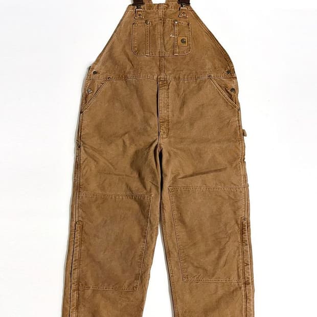 칼하트 90s 샌드스톤 더블니 캔버스 오버롤 PN3977