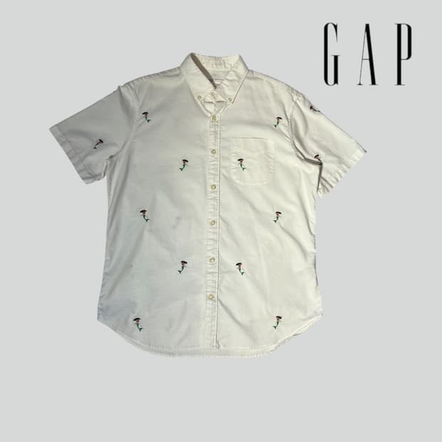 [M]GAP 갭 인어자수 화이트 반팔 셔츠