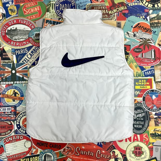 90s 나이키 대대장 화이트 빅로고 자수 패딩조끼 올드스쿨 베스트 L