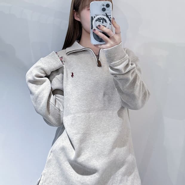 폴로랄프로렌 베이지 포니 니트 반집업