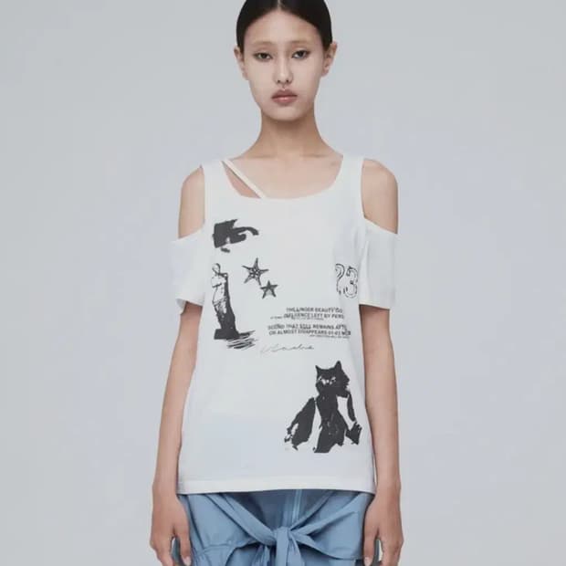 나체 베어 프린티드 티셔츠 화이트