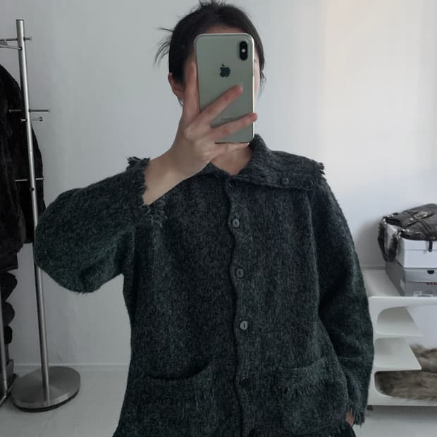 Button High Neck Wool Cardigan