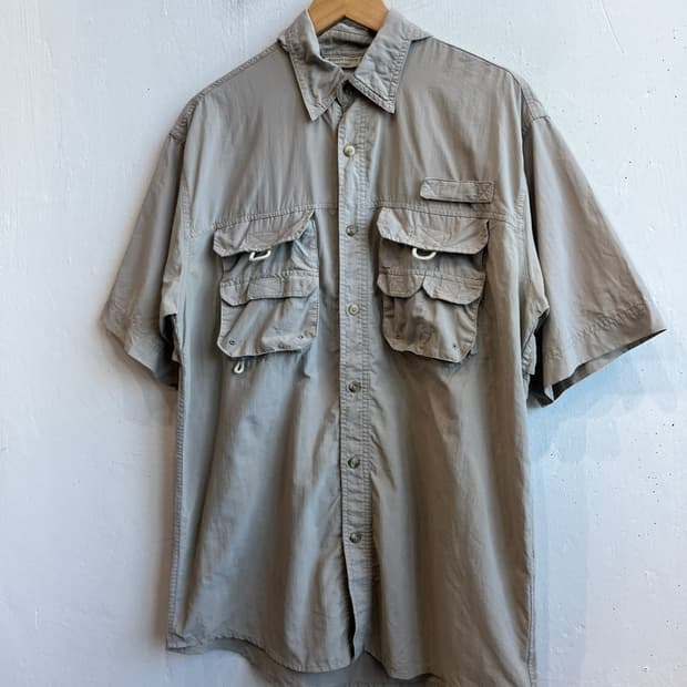 RUGGED EARTH 빈티지 캠핑 아웃도어 나일론 반팔 셔츠