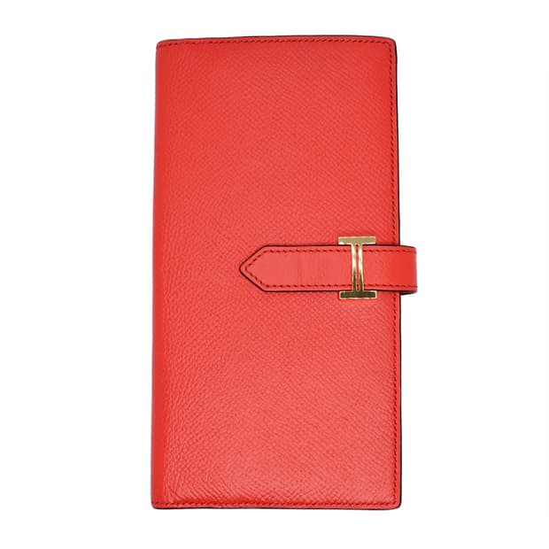 에르메스 베안 소플렛 레드오렌지 앱송 금장 남녀공용 엡송 장지갑
