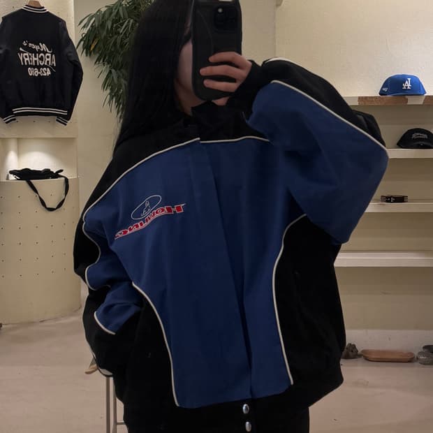 리트리버클럽 박시핏 배색 코튼 레이싱 자켓 U102 