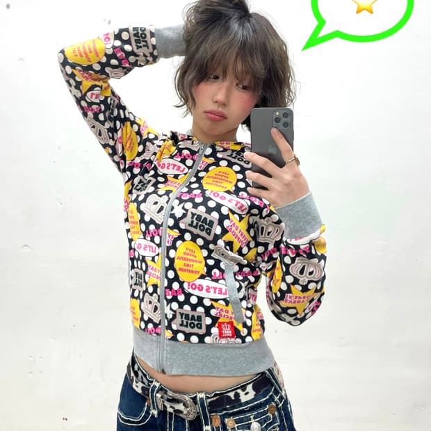 Baby Doll Retro Dot Hooded Zip-Up